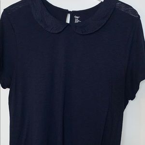 Gap navy blue top size Lg with lace collar.